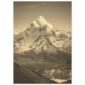 Vintage Mount Everest Travel Poster Print Wall Art | Retro Mount Everest Home Decor | Mount Everest Vertical | Mount Everest Sepia Photo
