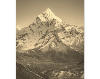 Vintage Mount Everest Travel Poster Print Wall Art | Retro Mount Everest Home Decor | Mount Everest Vertical | Mount Everest Sepia Photo
