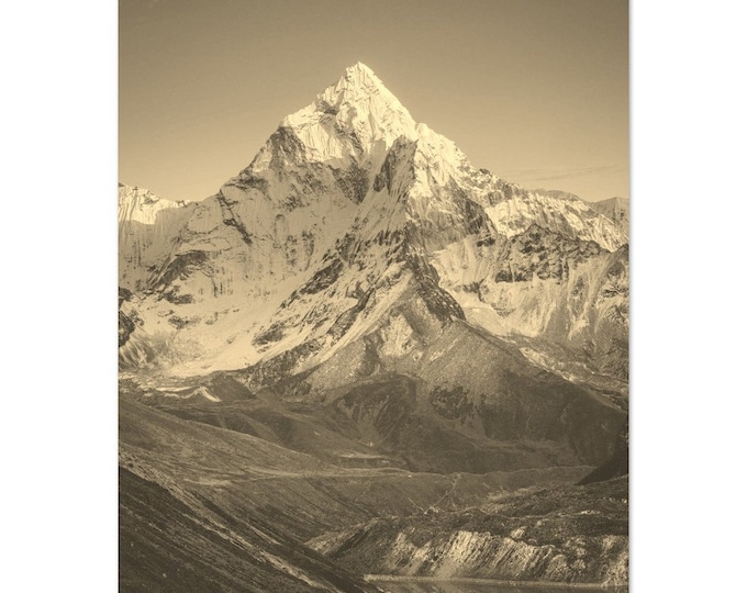 Vintage Mount Everest Travel Poster Print Wall Art | Retro Mount Everest Home Decor | Mount Everest Vertical | Mount Everest Sepia Photo