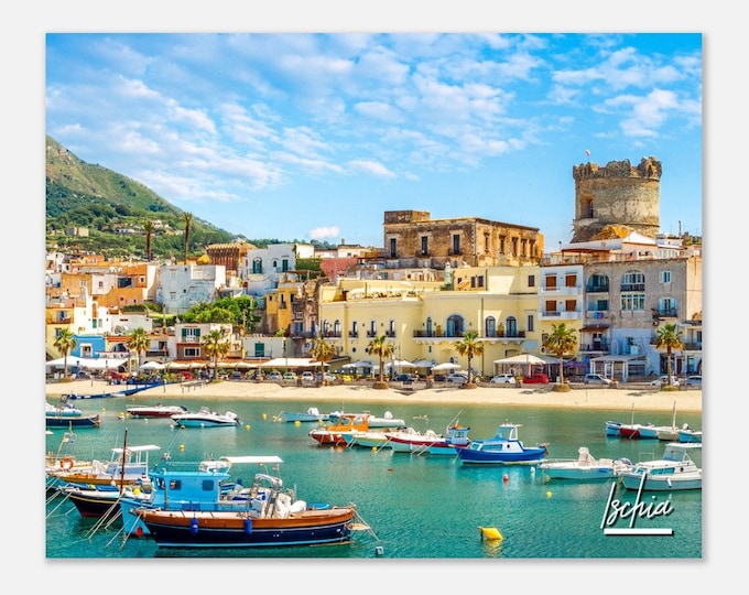 Ischia Italy Poster Wall Art | Ischia Gift Home Decor | Ischia Digital Print | Ischia City Horizontal | Ischia Mountain Hanging Travel Photo
