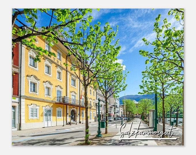 Salzkammergut Austria Travel Poster Wall Art | Salzkammergut Bad Ischl Home Decor Tree-Lined Street Print | Salzkammergut Summer Photo Gift
