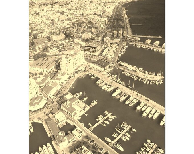 Vintage Limassol Cyprus Poster | Retro Limassol Coast Sepia Print | Limassol Wall Art Home Decor | Vertical Limassol Boats Travel Photo Gift