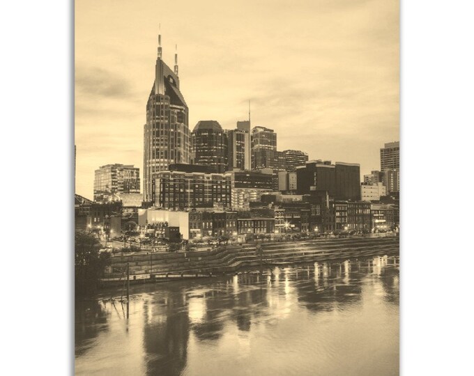 Vintage Nashville Tennessee Poster Print | Retro Cityscape Sepia Photo Gift | Nashville Wall Art Home Decor | Vertical Nashville City Poster