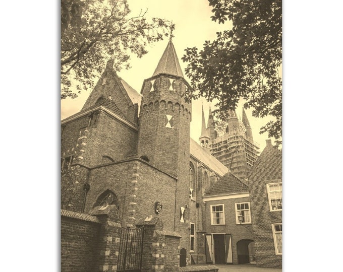 Delft Poster Vintage Print | Retro Delft Netherlands Sepia Photo Gift | Delft Wall Art Home Decor | Vertical Delft Travel City Souvenir
