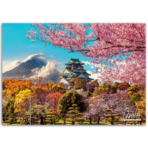 Osaka Japan Poster Print Wall Art | Spring Blossom Home Decor Gift Hangings | Cherry Tree Digital Prints Collectibles | Horizontal Photo