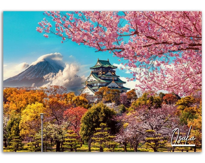 Osaka Japan Poster Print Wall Art | Spring Blossom Home Decor Gift Hangings | Cherry Tree Digital Prints Collectibles | Horizontal Photo