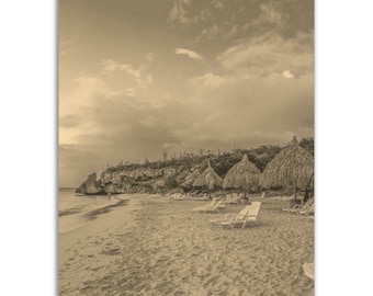 Vintage Curacao Beach Poster: Retro Caribbean Sepia Print