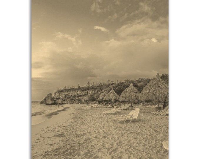 Vintage Curacao Poster Caribbean Print | Retro Curacao Beach Black White Sepia Photo Gift | Curacao Wall Art Home Decor | Vertical Poster