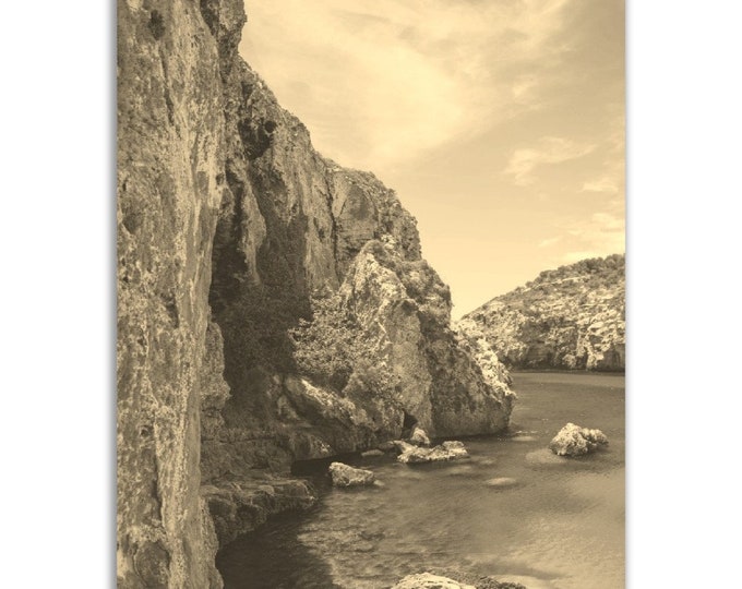 Vintage Menorca Spain Poster Print | Retro Menorca Coast Black White Sepia Photo Gift | Nature Spanish Wall Art Home Decor | Vertical Poster