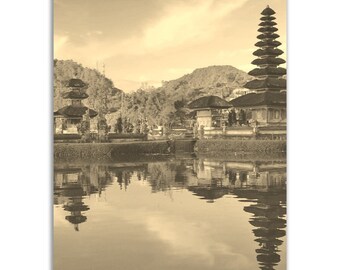 Bali Poster Vintage Print | Retro Bali Black and White Sepia Photo Gift | Bali Wall Art Home Decor | Vertical Bali Travel City Present
