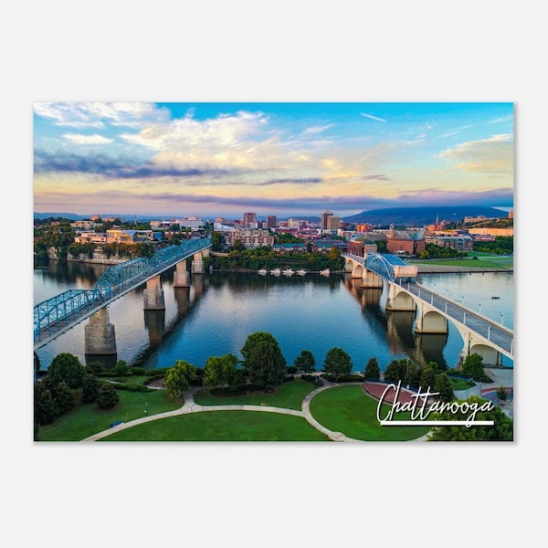 Chattanooga Skyline Tennessee Poster Print Wall Art | Chattanooga Cityscape Home Decor Gift Collectibles TN US Horizontal Travel Photo Print