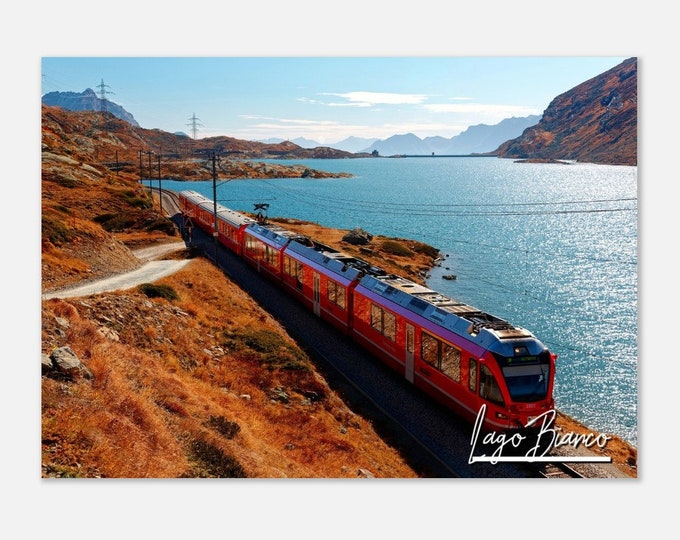 Lago Bianco Switzerland Poster Print Wall Art | Swiss Alps Home Decor Mount Gift Hangings | Lago Bianco Train Horizontal Travel Photo Prints