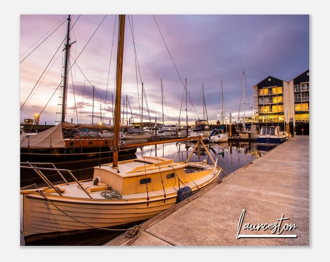 Launceston Australia Travel Poster Wall Art | Launceston Boats Home Decor | Launceston Skyline Seaport Print | Launceston Tasmania Photo