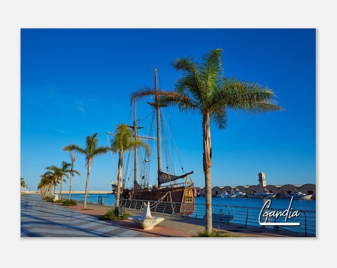 Gandia Spain Travel Poster Wall Art | Gandia Port Home Decor | Gandia Digital Print | Gandia Mediterranean Town Horizontal | Gandia Photo