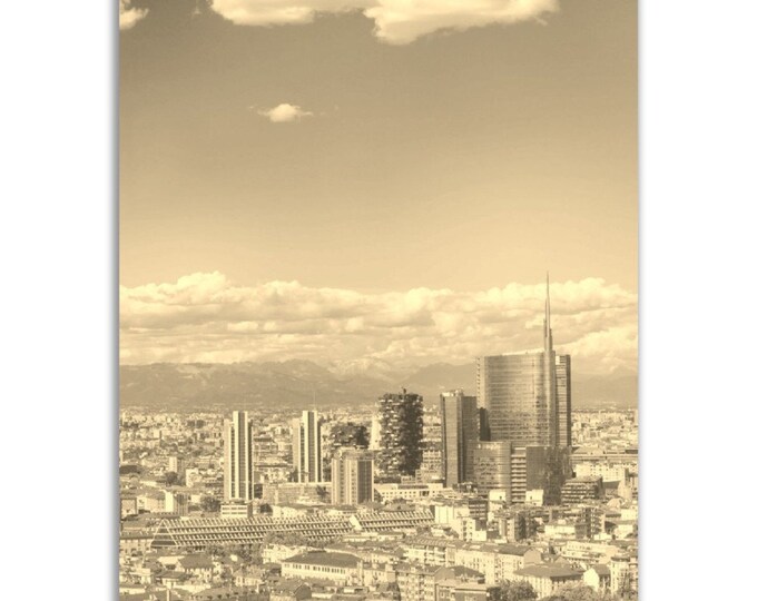 Milan Poster Vintage Italy Print | Retro Milan Cityscape Black White Sepia Photo Gift | Milan Wall Art Home Decor | Vertical Milan Poster