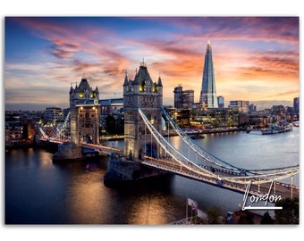 London Sunset Skyline Poster: England Travel Photography Print