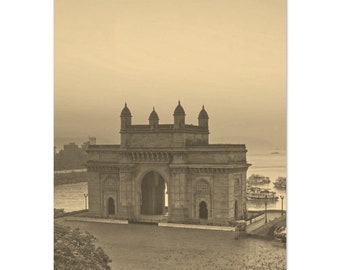 Vintage Mumbai India Travel Poster Print Wall Art | Retro Mumbai Coast Home Decor | Mumbai Seascape Print Vertical | Mumbai Sepia Photo Gift