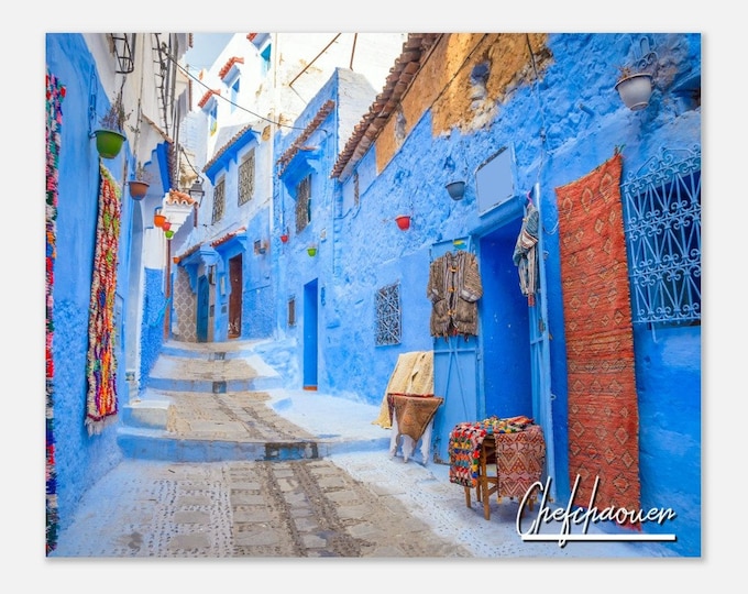 Chefchaouen Morocco Poster Print Africa Wall Art | Chefchaouen Street Home Decor Gift Print Collectible Chefchaouen Horizontal Travel Photo