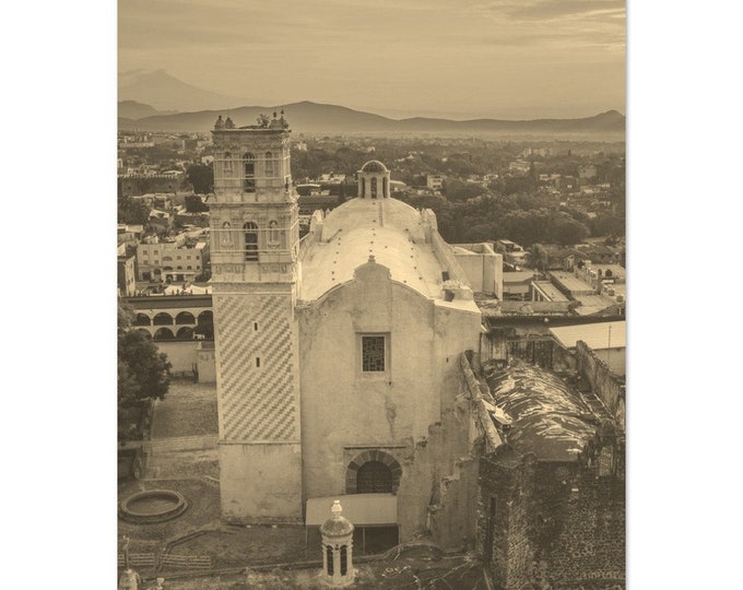 Vintage Cuernavaca Mexico Travel Poster Print Wall Art | Retro Cuernavaca Church Home Decor Print Vertical | Cuernavaca City Sepia Photo