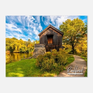 Rockford Illinois Skyline Poster Print Wall Art | Rockford Old Watermill  Home Decor Hangings | Rockford IL Rockford Horizontal Travel Photo
