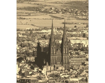 Vintage Clermont-Ferrand France Sepia Travel Poster Print