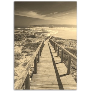 impression d&#39;affiche vintage Algarve Portugal | Cadeau de photo sépia blanc noir de plage rétro | Coast Wall Art Home Decor Affiche de voyage verticale en Algarve
