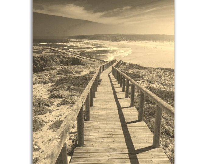 Vintage Algarve Portugal Poster Print | Retro Beach Black White Sepia Photo Gift | Coast Wall Art Home Decor Vertical Algarve Travel Poster