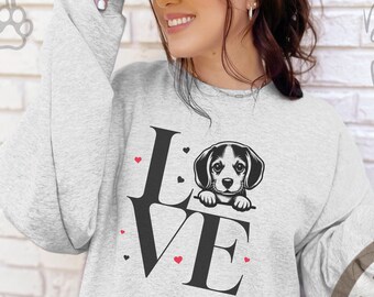 Beagle Love Crewneck Sweatshirt with Beagle Graphic Top for Dog Rescue Mother's Day Gift Long Sleeve Shirt Hiking Dog Owner Preppy Sweater