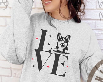 Sudadera con cuello redondo y gráfico Corgi Love para rescate de perros, regalo del Día de la Madre, camisa de manga larga, suéter elegante para dueños de perros que hacen senderismo
