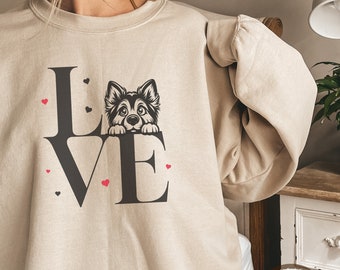 Moletom Husky Love com gola redonda, estampa de Husky, ideal para presente de Dia das Mães para resgate de cães, camiseta de manga comprida para trilhas e para donos de cães, estilo preppy.
