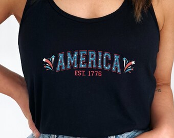 Patriotic top, America tank top, Fireworks shirt, 4th of July tank, Adult ladies sizing (XS-2XL)