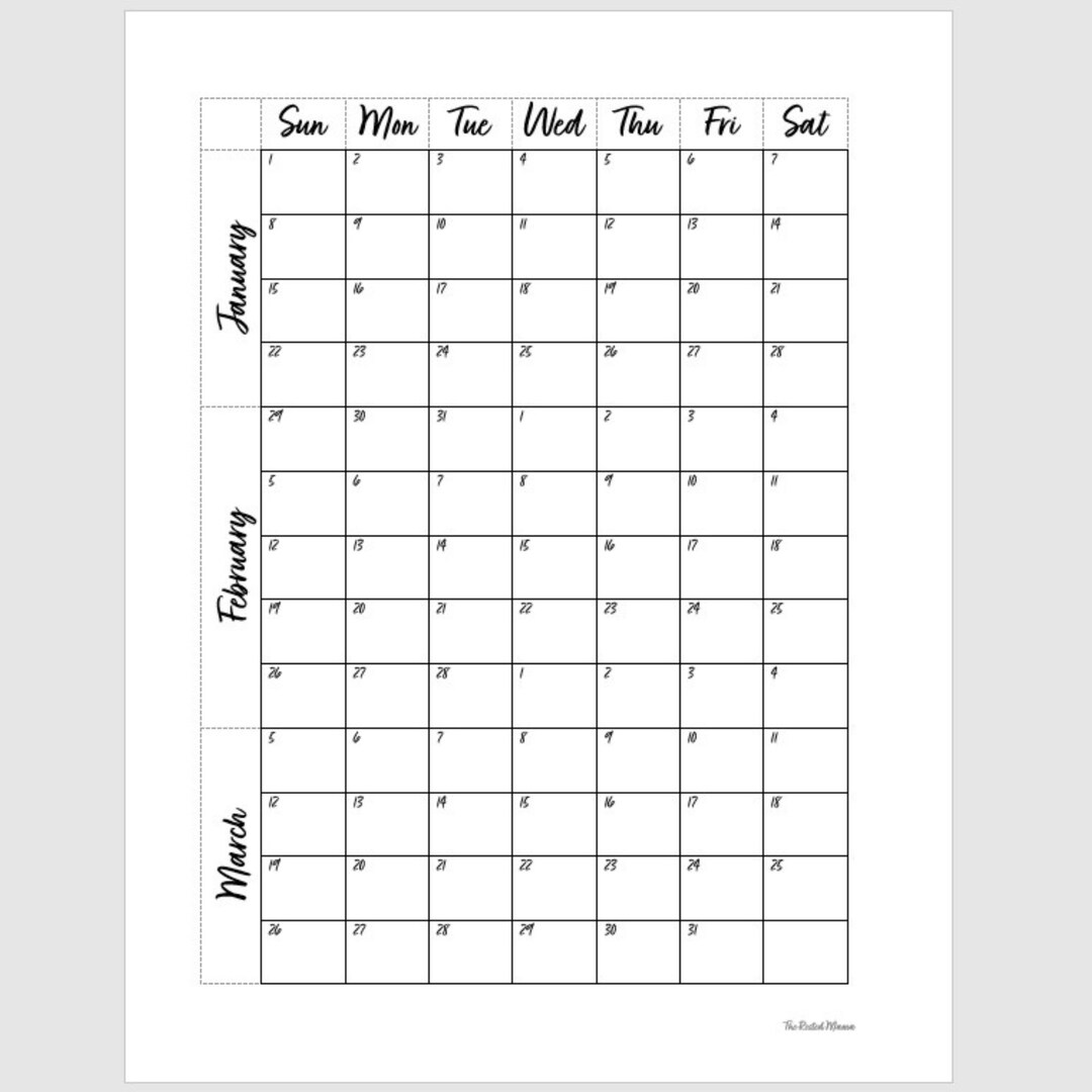 Quarterly Calendar Customizable Printable Etsy