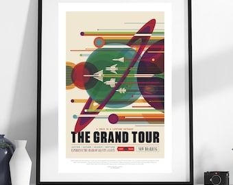 Vintage NASA-ruimteposter • The Grand Tour • Retro-futuristische kunst • Afdrukbaar wanddecor • Digitale download