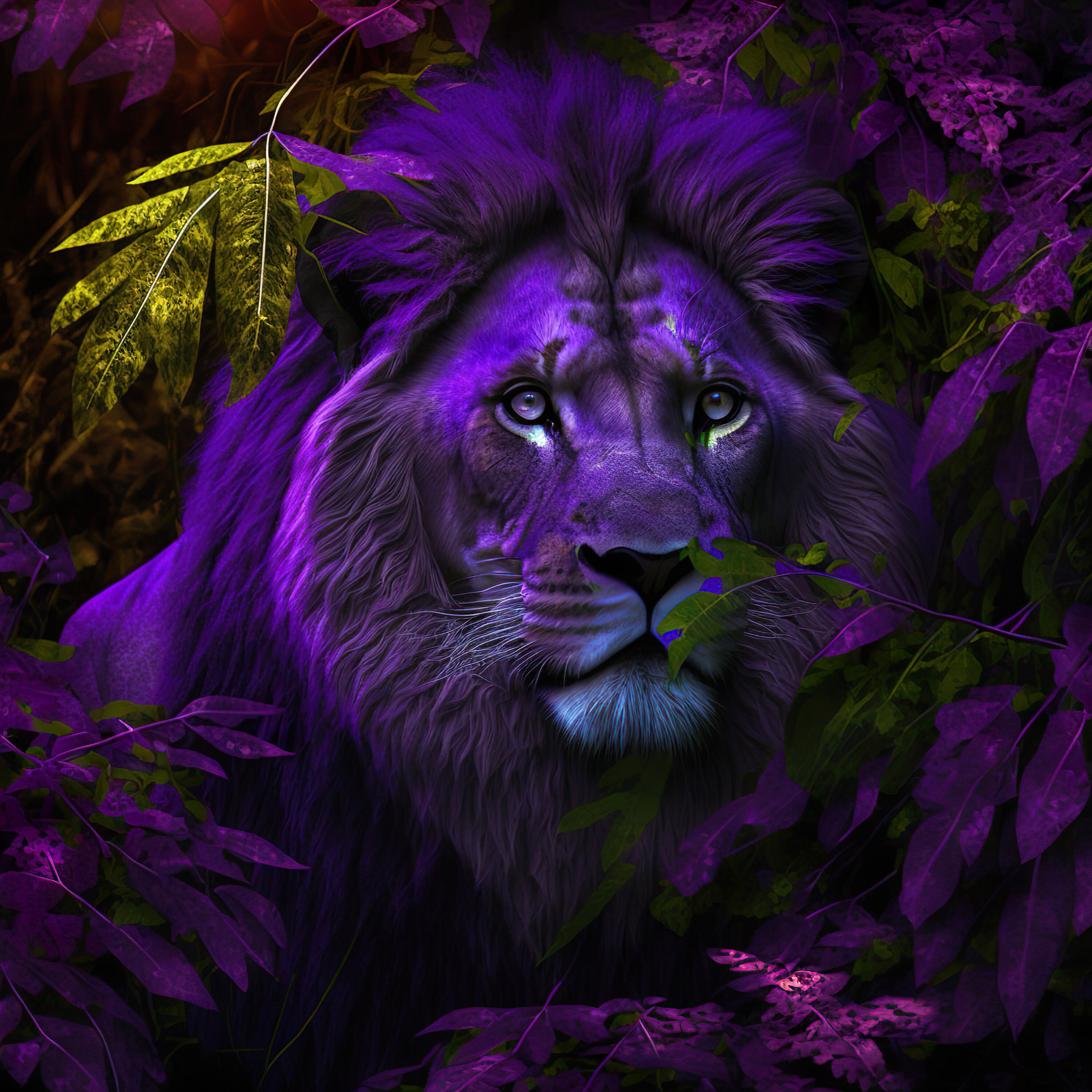 Purple Lion Neon Surreal Digital Art - Etsy