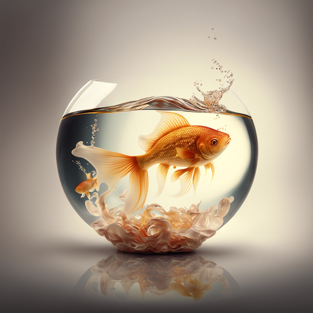 Wall Art Digital Art Goldfish in a Bowl Etsy