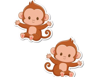 Cute Monkey Laminated Vinyl Sticker Decal - Two Pack!