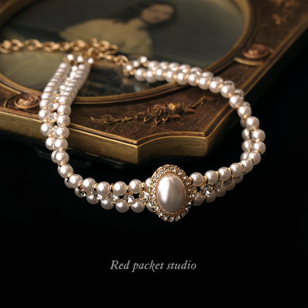 Vintage Multilayer Pearl Choker Necklace for Bride, Wedding, and Elegant Events. Perfect for weddings, anniversaries, & memorable gifts.