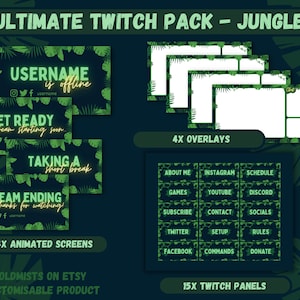 ULTIMATE Twitch Pack - Jungle Style - 4x Overlays, 4x Animated Screens, 15 x Twitch Panels