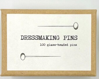 100 Glass Headed Dressmaking Pins in Pretty Box, Sewing Gifts