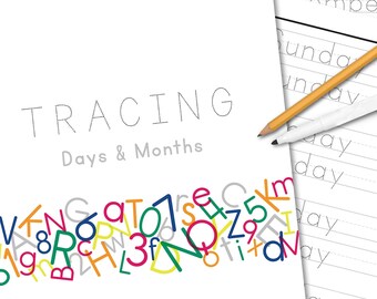 Traceable Days and Months Worksheets - PRINTABLE - Instant Download