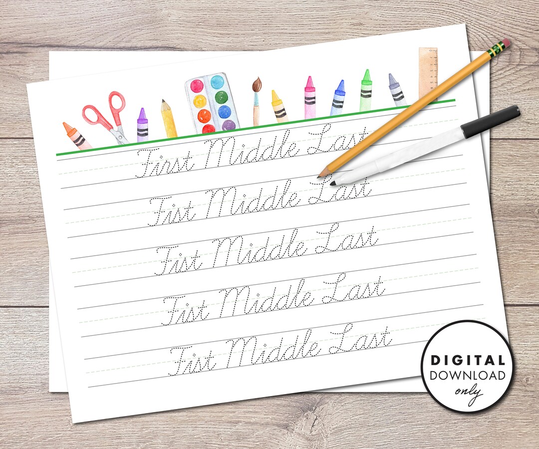 Custom Traceable Cursive Name Sheets PRINTABLE Dry Erase Digital Download Etsy