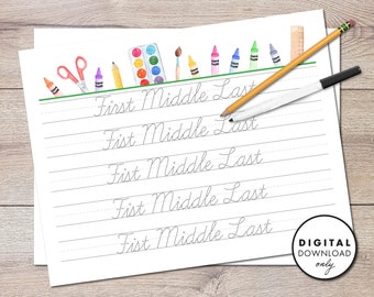 Custom Traceable Cursive Name Sheets - PRINTABLE - Dry Erase - Digital Download