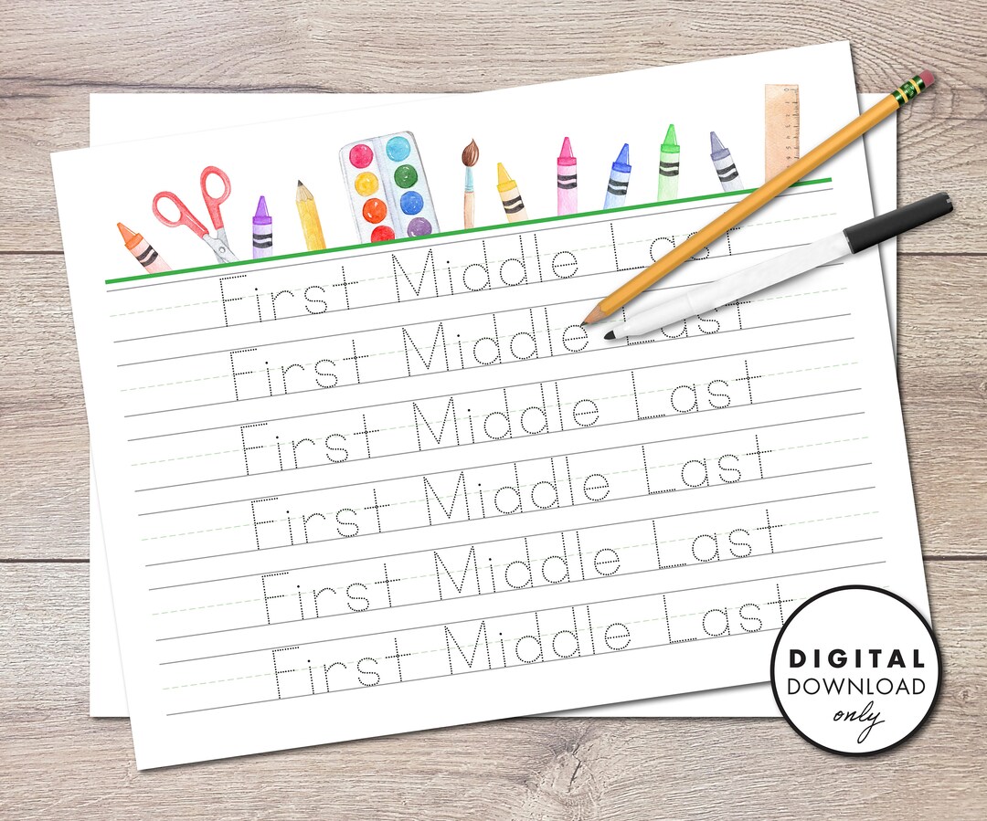 Custom Traceable Printing Name Sheets PRINTABLE Dry Erase Digital