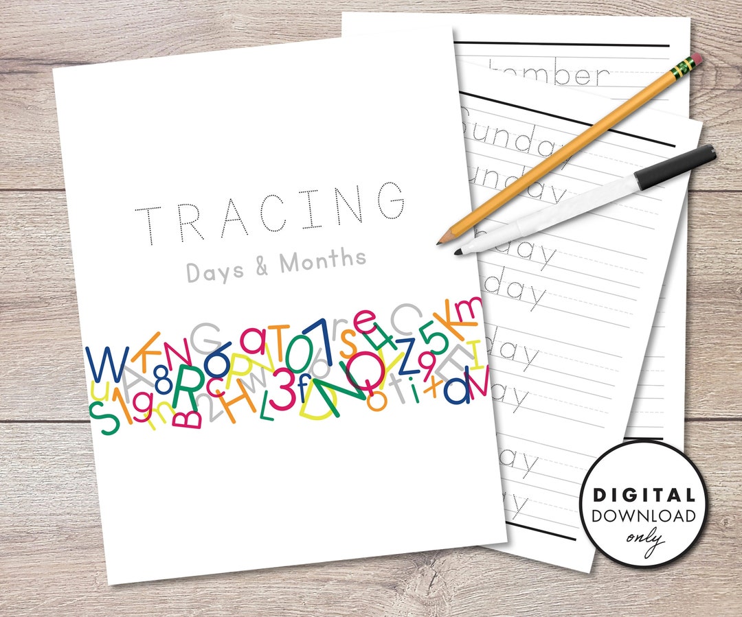 Traceable Days and Months Worksheets - PRINTABLE - Instant Download - Etsy