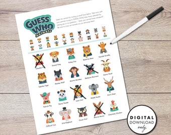 Animal Guess Who Dry Erase Game - PRINTABLE - Digital Download