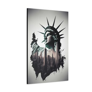 CANVAS ART - Statue of Liberty Wall Art | New York City Skyline Canvas Print | NYC Wall Art | Double Exposure Art | Statue of Liberty Art
