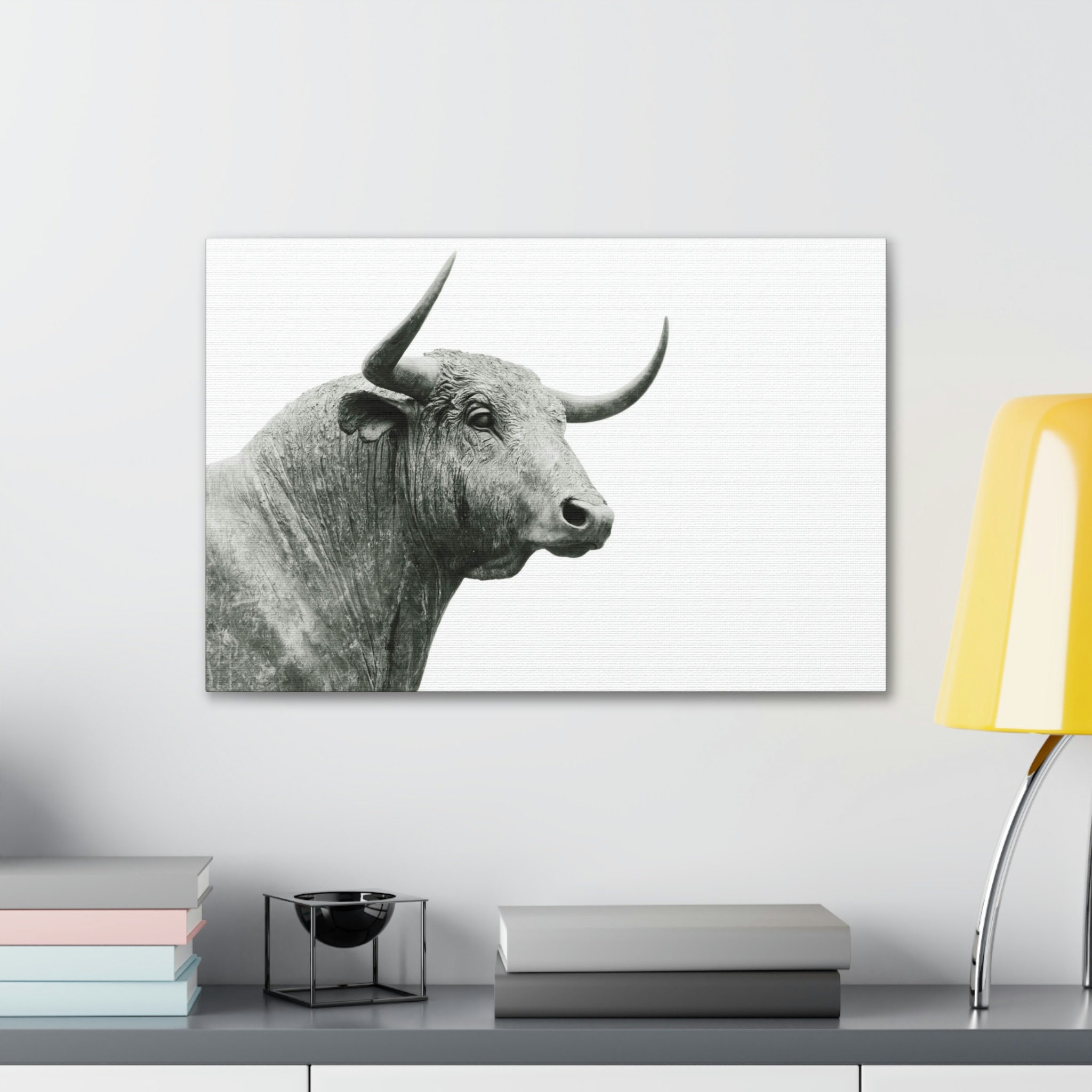 CANVAS ART - Bull Wall Art | Long Horn Bull Art | Bull Black White ...