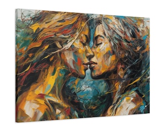 CANVAS ART - Women Kissing Wall Art | Lesbian Art | Kissing Art | Kissing Couple Wall Art | Lovers Art | Lovers Painting | Couples Artwork