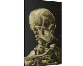 CANVAS ART - Vincent Van Gogh Wall Art | Van Gogh Skeleton Print | Van Gogh Canvas | Head Of a Skeleton with a Burning Cigarette | Fine Art