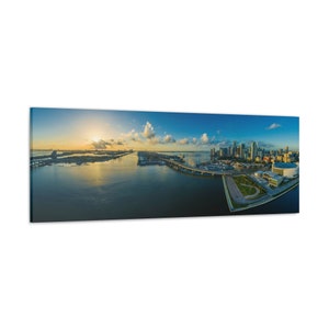 CANVAS ART - Miami FL Skyline Wall Art | Miami Panoramic View | Miami Cityscape | Miami Night Art | Miami Canvas Print | Miami Florida